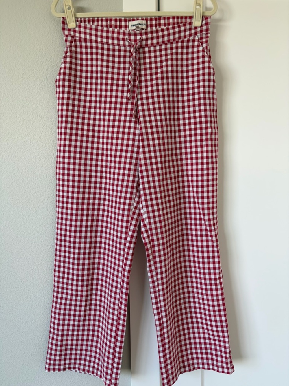 Sonderhaus Red & White Gingham High-Waist Wide Leg Perfect Pants, Small